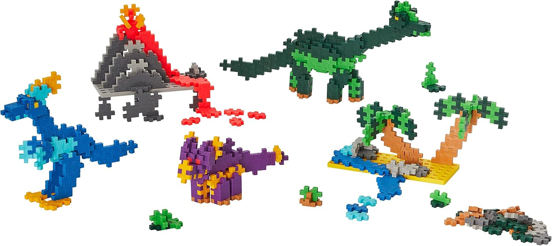 Plus-Plus 9603918 Geniales Konstruktionsspielzeug, Learn to Build, Dinosaurier, Kreativ-Bausteine, 600 Teile, Mehrfarbig