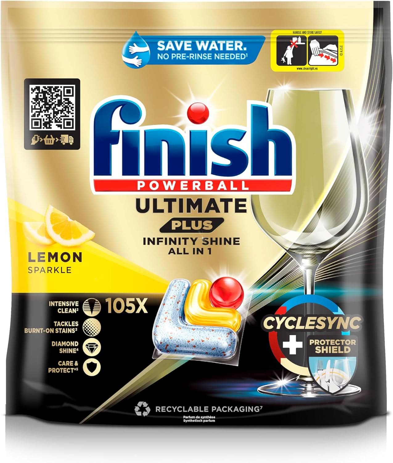 Finish Ultimate plus Infinity Shine Citrus Dishwasher Tabs – Tabs für die Spülmaschine, Intensivreinigung – 105 Kapseln, Zitrone Naty Shop
