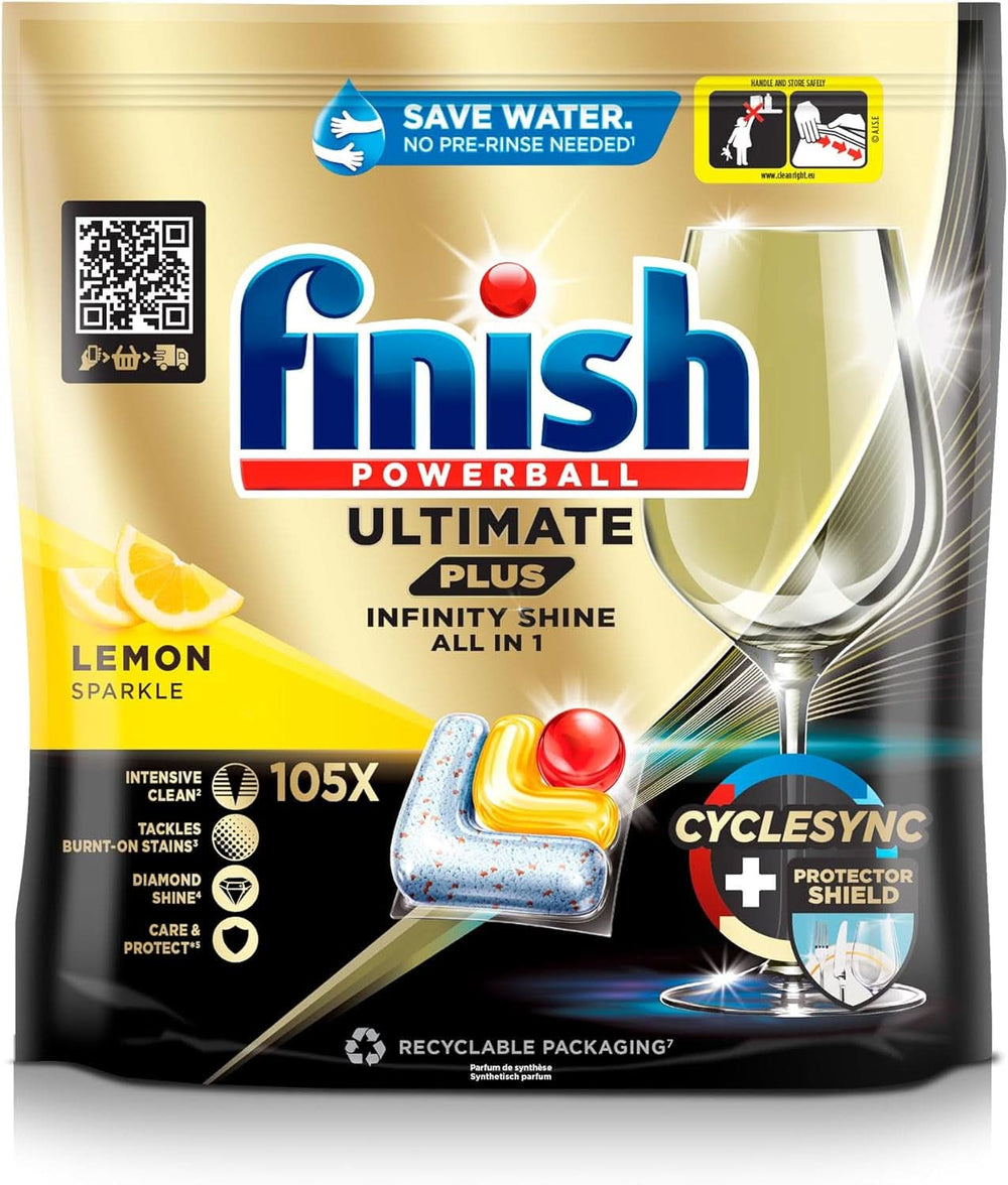 Finish Ultimate plus Infinity Shine Citrus Dishwasher Tabs – Tabs für die Spülmaschine, Intensivreinigung – 105 Kapseln, Zitrone Naty Shop