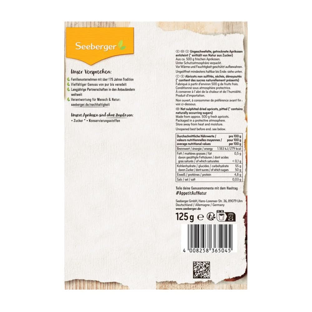 Seeberger Unbehandelte getrocknete Aprikosen, mit süß-fruchtigem Geschmack – ohne Zuckerzusatz, 13 x 125 Gramm Trockenprodukte Naty Shop