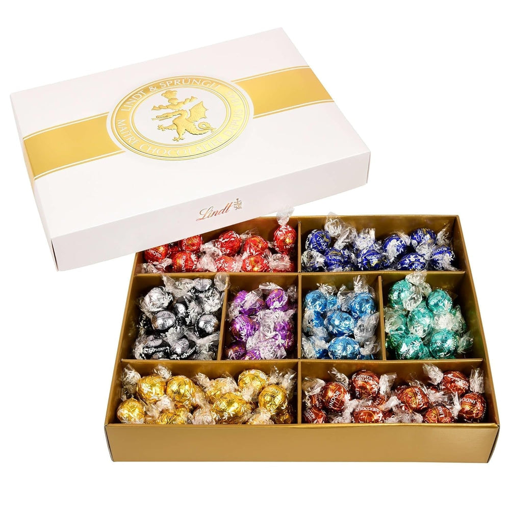 Lindt Schokolade LINDOR Und ROULETTE Mischung | 1473 G| Kugeln Mit Zartschmelzender Füllung Sowie Köstliche | 8 Sorten | Pralinengeschenk | Schokoladengeschenk | Großpackung Pralinen Naty Shop Lindor Classic Box Single