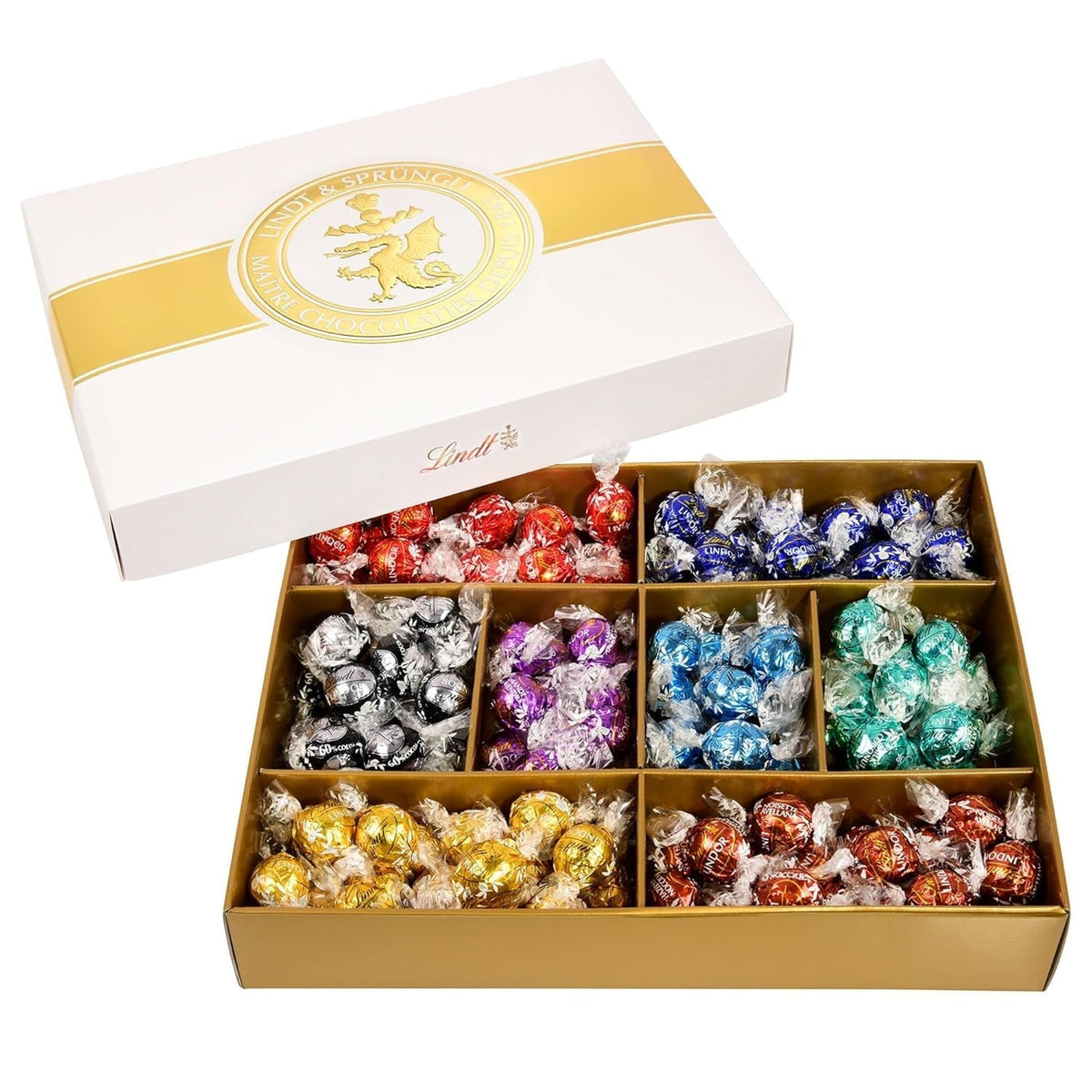 Lindt Schokolade LINDOR Und ROULETTE Mischung | 1473 G| Kugeln Mit Zartschmelzender Füllung Sowie Köstliche | 8 Sorten | Pralinengeschenk | Schokoladengeschenk | Großpackung Pralinen Naty Shop Lindor Classic Box Single