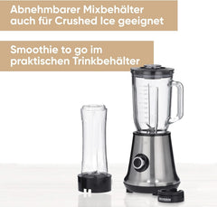 SEVERIN Multimixer, 2-In-1 Standmixer Und Smoothie Maker Mit 1 L Glas-Mixbehälter Und Trinkbecher, Küchenmixer Mit 2 Stufen Und Pulse-Funktion, 500 W, Edelstahl/Schwarz, SM 3737 Mutter und Kind Naty Shop