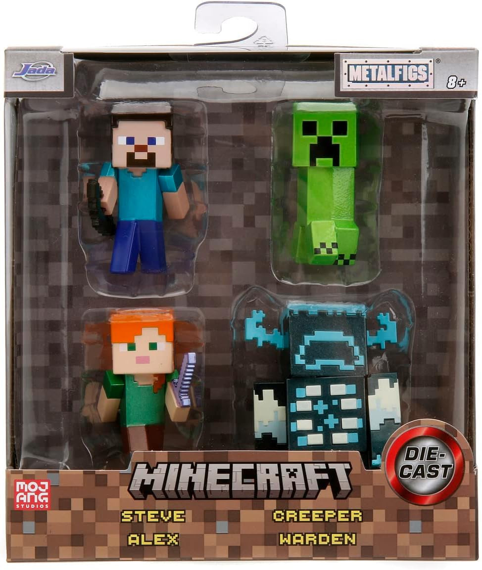 Jada Toys Minecraft-Figurenset (4-teilig) aus Metall – Minecraft Caves & Cliffs Sammelfiguren (Steve, Alex, Creeper und Warden) für Gamer und Sammler, je 8+ 6 cm Actionfiguren Naty Shop Standardtitel