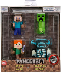 Jada Toys Minecraft-Figurenset (4-teilig) aus Metall – Minecraft Caves & Cliffs Sammelfiguren (Steve, Alex, Creeper und Warden) für Gamer und Sammler, je 8+ 6 cm Actionfiguren Naty Shop Standardtitel