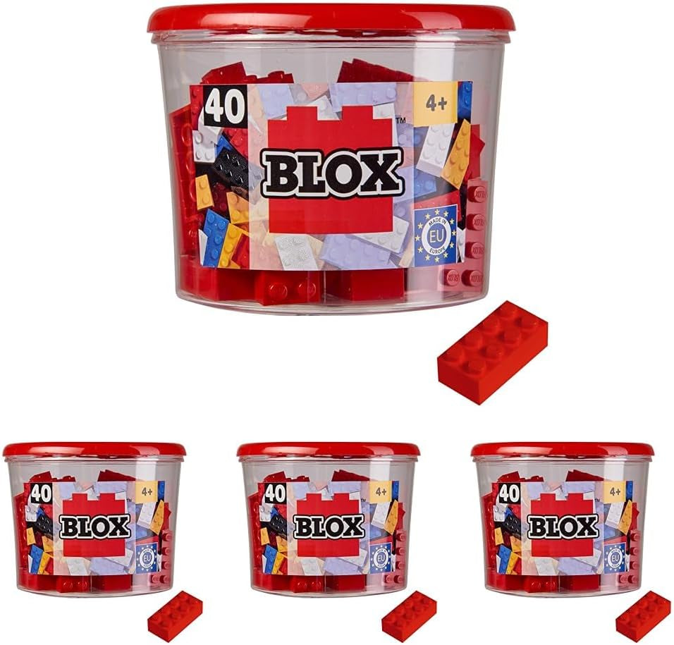 Simba 104118875 - Blox, 40 rote Klemmbausteine für Kinder ab 3 Jahren, 8er Steine, inklusive Dose, hohe Qualität, vollkompatibel mit vielen Anderen Herstellern