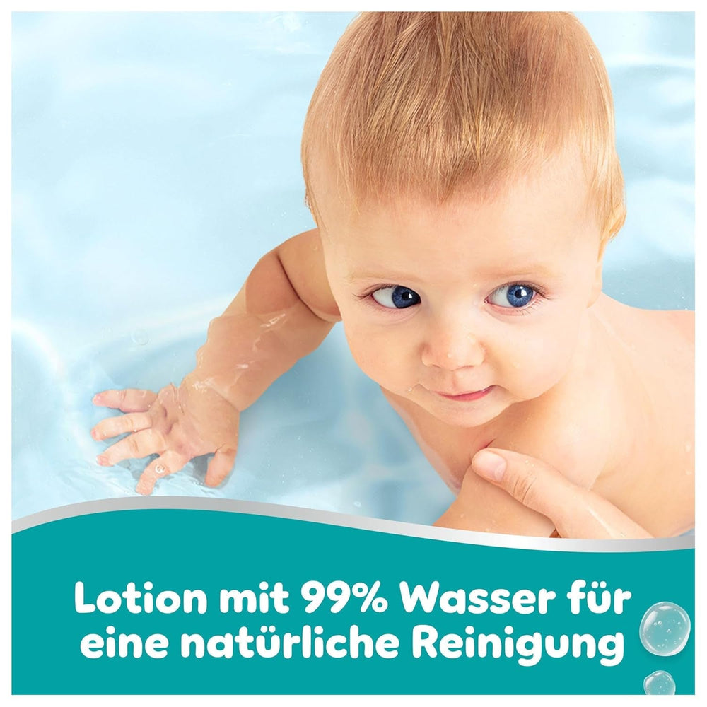 Șervețele umede Pampers 99% apă pentru bebeluși, 12 pachete a câte 60 de șervețele fiecare = 720 de șervețele umede pentru bebeluși, loțiune ușoară cu 99% apă