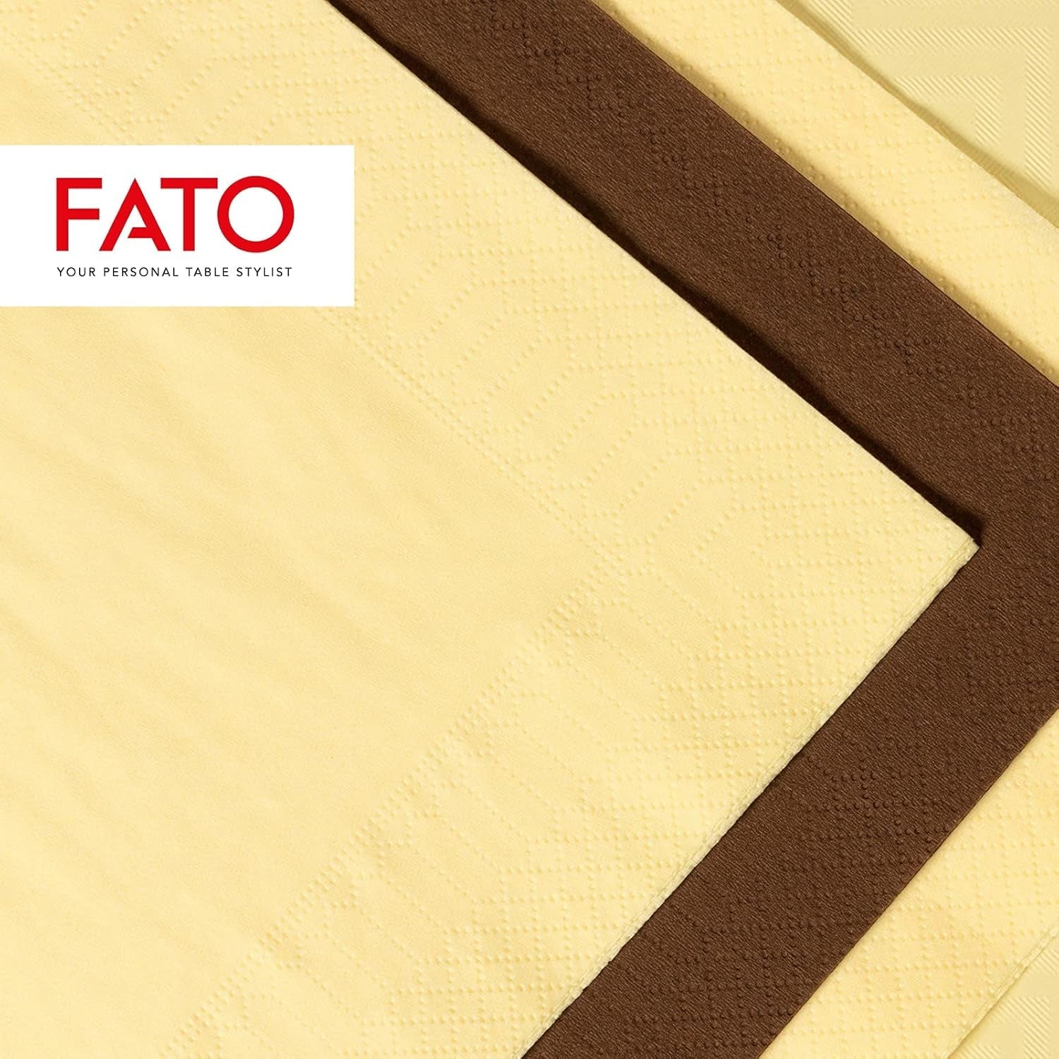 Fato - Șervețele de hârtie de unică folosință, ideale pentru prânzuri informale și bufete, pachet de 50 de șervețele, dimensiune 33X33, pliate în 4, 2 straturi, culoare șampanie, 100% hârtie din celuloză pură, FSC