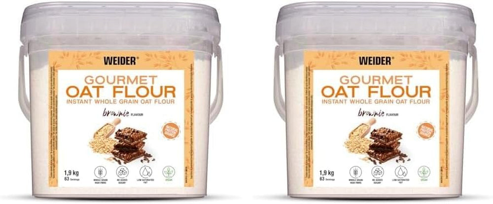 Făină de ovăz Weider Gourmet (1,9 kg) aromă de brownie. Fulgi de ovăz integrali. Sursă de proteine cu conținut scăzut de zahăr.