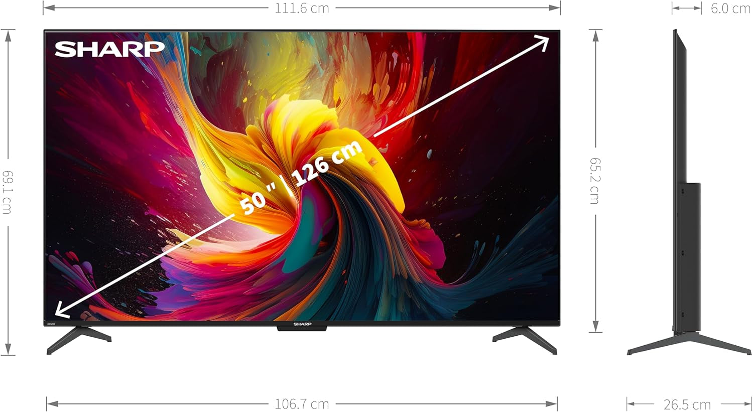 Televizor Android SHARP 50DJ6E, 126 cm (50 inch), 4K Ultra HD, LED TV (Smart TV fără ramă, Harman Kardon), 2023