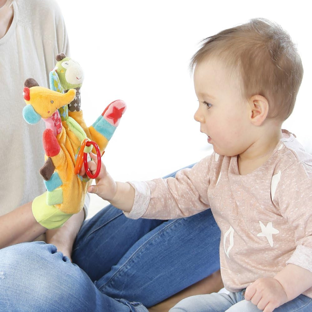 Fehn play glove safari - păpuși pentru degete pentru copii maimuță și elefant & șosete cu clopoței pentru copii unicorn - șosete pentru copii cu funcție de clopoțel și cap de unicorn - stimulează abilitățile motorii și simțurile Jucarii Bebe Naty Shop