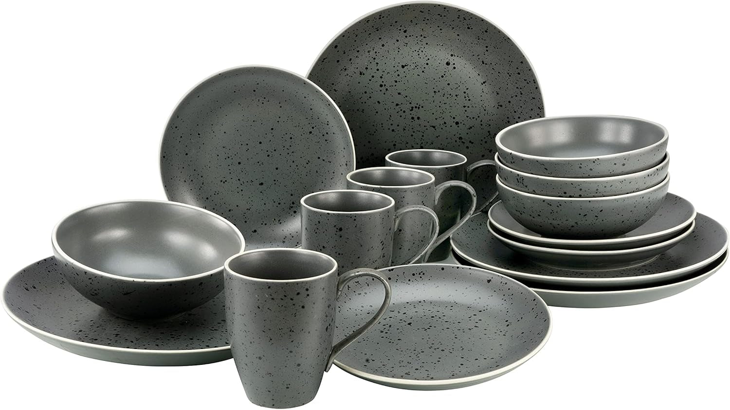 Creatable, 22707, Serie Industrial Gold BLACK, 12-Teiliges Geschirrset, Teller Set Aus Steinzeug, Spülmaschinen- Und Mikrowellengeeignet, Qualitätsproduktion Seturi vesela masa Naty Shop Anthrazit Kombiservice 16 Teilig