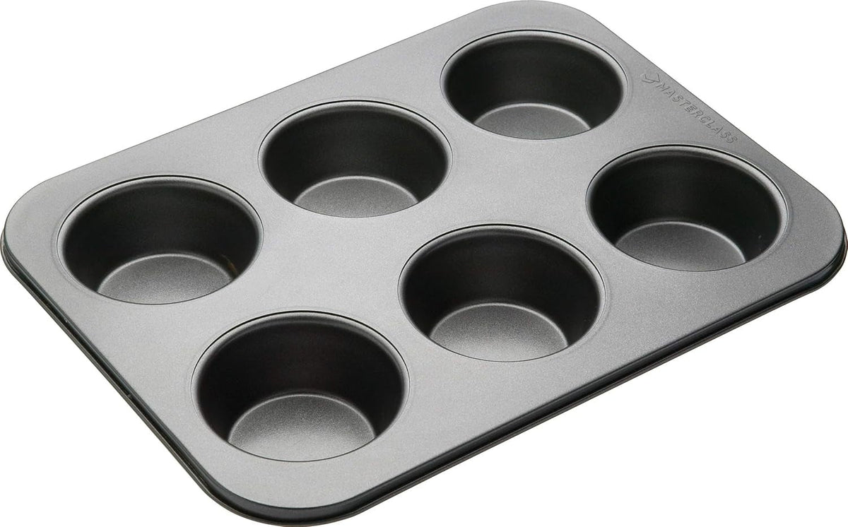 Masterclass Tiefes Muffinblech/Yorkshire Puddingform, 6-Loch-Form Mit PTFE-, PFOA- Und Bpa-Freier Antihaftbeschichtung, Robuster 1 Mm Kohlenstoffstahl, Grau, 35 X 26 Cm Formen und Tabletts zum Backen Naty Shop