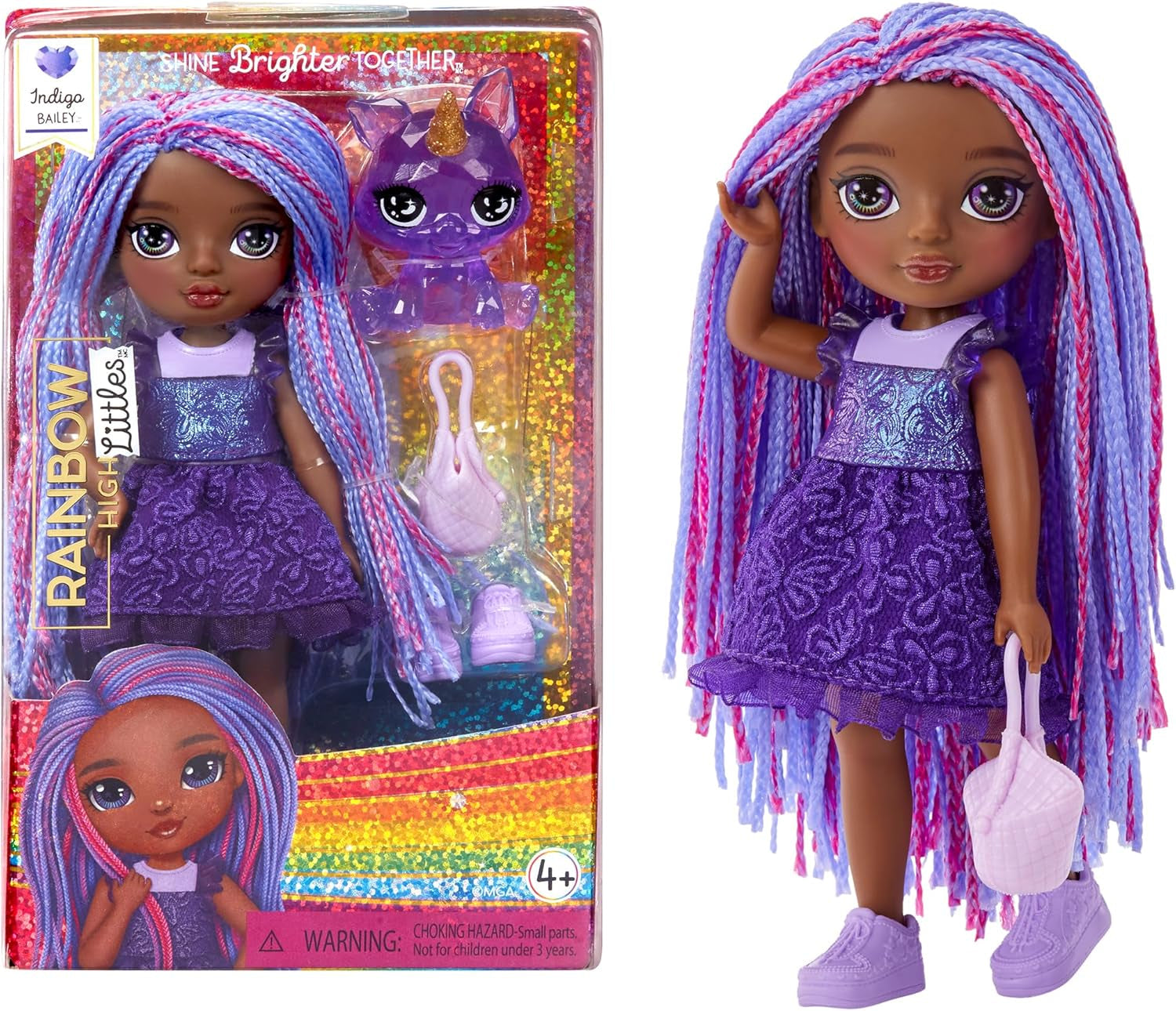 Rainbow High Littles - Opal Raine - păpușă mică, mobilă - păpușă mare de 14 cm în culorile curcubeului cu geantă și unicorn magic - pentru copii și colecționari Papusi Naty Shop Indigo