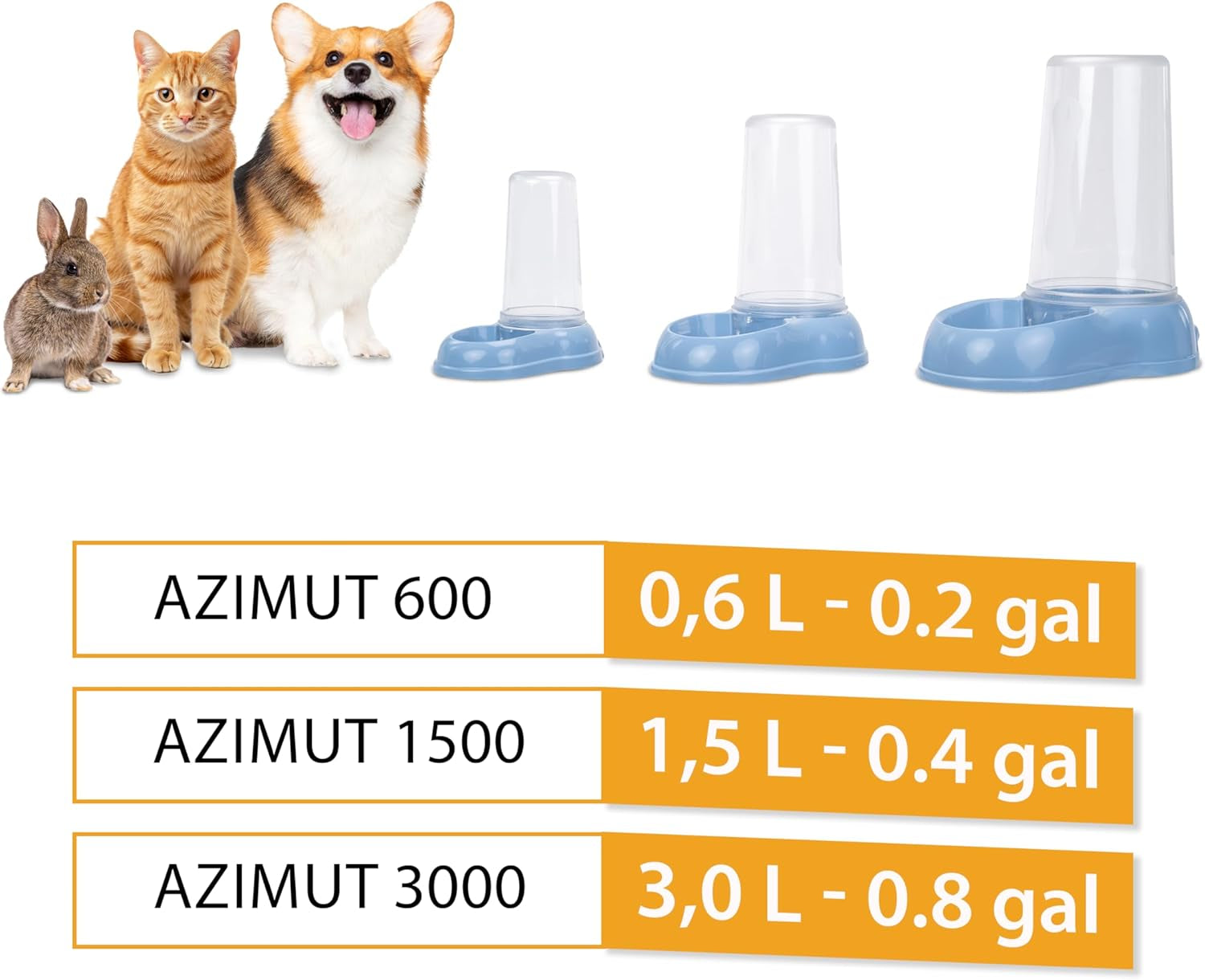 Ferplast AZIMUT 600 Dispenser de hrană și apă pentru câini și pisici, capacitate 0,6 litri, bază antiderapantă, 12,5 x 19 x Î 19,5 cm, albastru