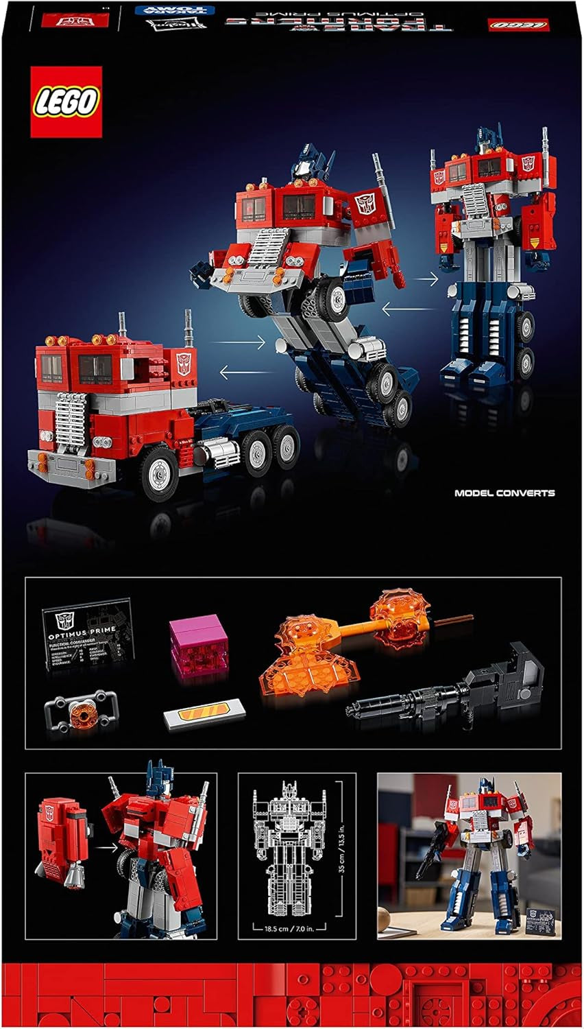 LEGO 10302 Icons Optimus Prime Set, 2in1 Roboter-Figur und LKW-Modell, Transformers-Spielzeug-Modellbausatz für Erwachsene, Geschenk zum Geburtstag oder Weihnachten für Männer, Frauen, Sie und Ihn