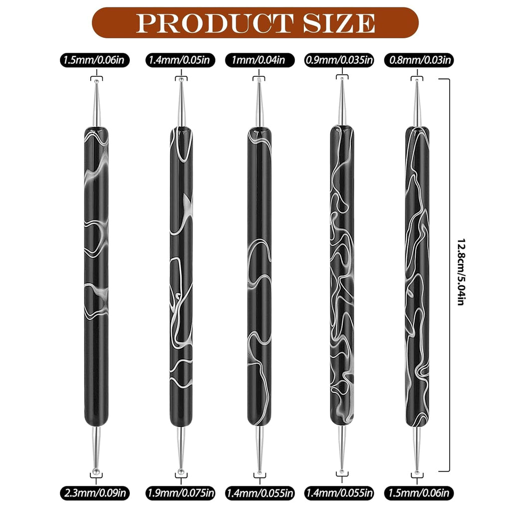 5 Stück Nail Design Dotting Tools Nagelkunst Werkzeug Nagelpunkt Pinsel Punktierung Stift Marbleizing Werkzeug Für Nagellack Maniküre, Schwarz