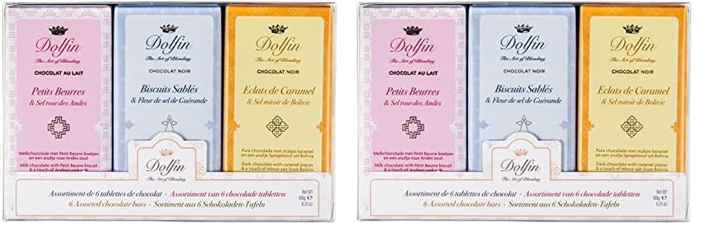 Dolfin Sweet And Salty Schokoriegel – 6 verschiedene dunkle und Milchschokoladenriegel, 180 Gramm Naty Shop Schokoladenbonbons-Set 2 x 180 Gramm