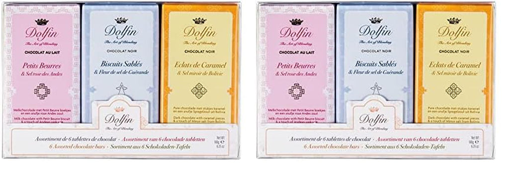Batoane de ciocolată Dolfin Sweet And Salty - 6 batoane asortate de ciocolată neagră și cu lapte, 180 grame Bomboane de Ciocolata Naty Shop Set 2 x 180 grame