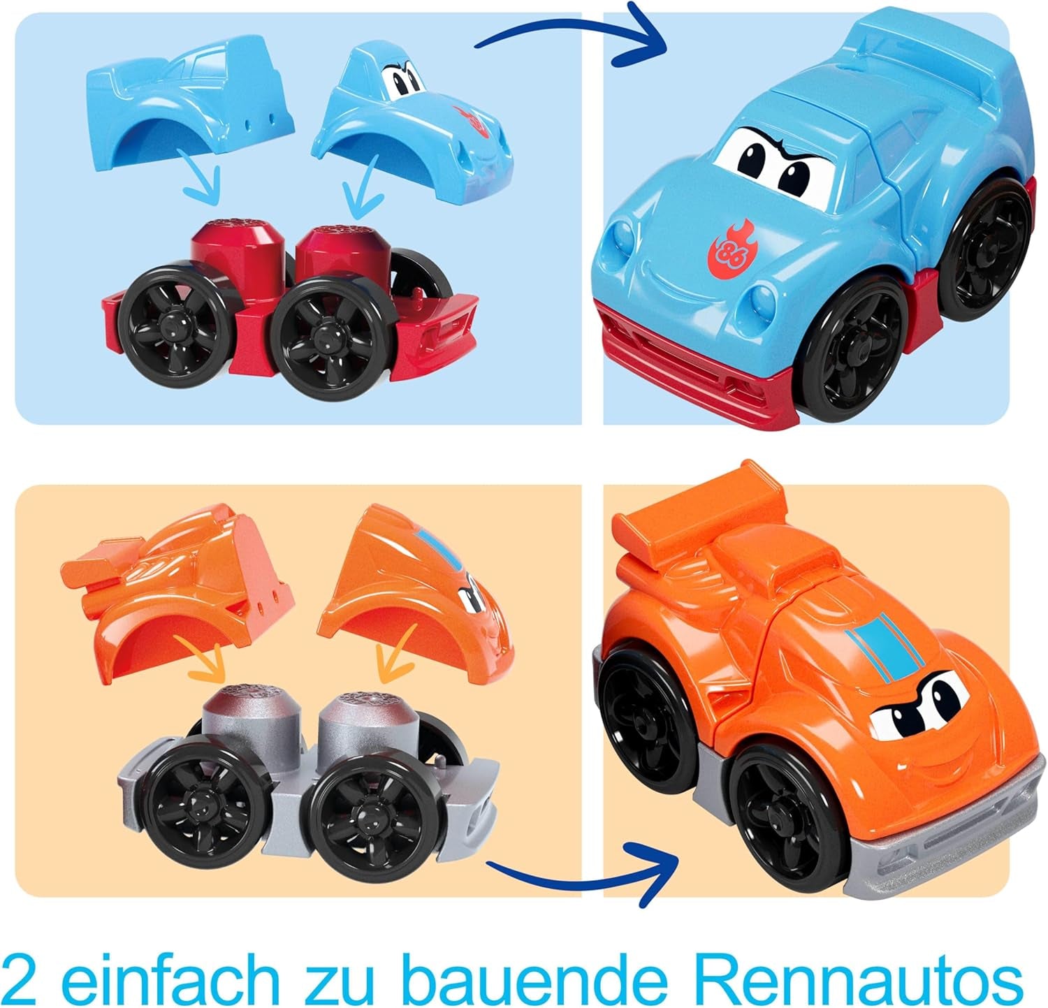MEGA BLOKS-Bausteine Bausteinset für Kleinkinder, Fast Tracks Rennwagen-Transporter mit 19 Teilen, 2 Rennautos und Aufbewahrung, rot, ab 1 Jahr, JFR29