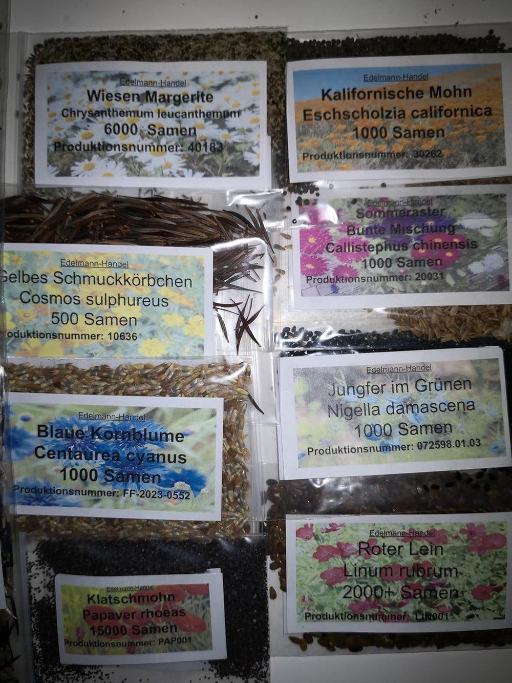 Set de semințe de flori sălbatice, 10 soiuri, 28.000 de semințe, amestec de flori sălbatice de luncă cu maci, albăstrele, gălbenele, margarete și multe altele, toate ambalate individual