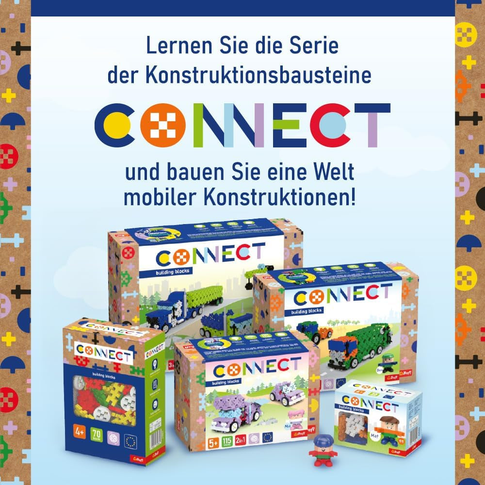 Connect Trefl Bausteine Set Basic Boy - 70 Bausteine in Verschiedenen Formen, Kreatives Spielzeug für Erwachsene und Kinder ab 4 Jahren