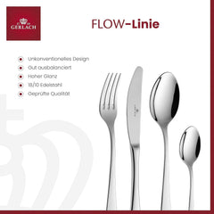 Gerlach Flow Besteck-Set 6 Personen Spülmaschinenfest Essbesteck Besteck Aus Edelstahl Messer Gabel Löffel Teelöffel Tafelbesteck Rostfrei 24 Stk, Silberglänzend Bucatarie Naty Shop
