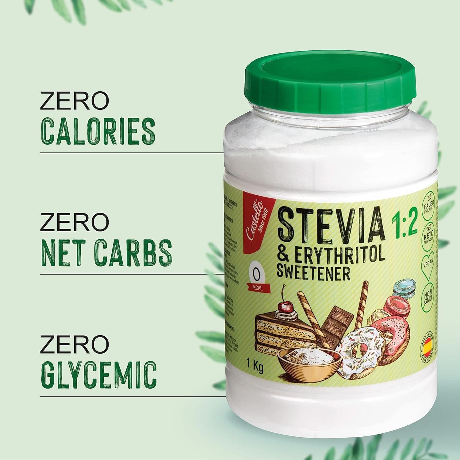 Stevia + Eritritol 1:2 Îndulcitor, 1G = 2G Zahăr, 1 Kg Indulcitori Naty Shop