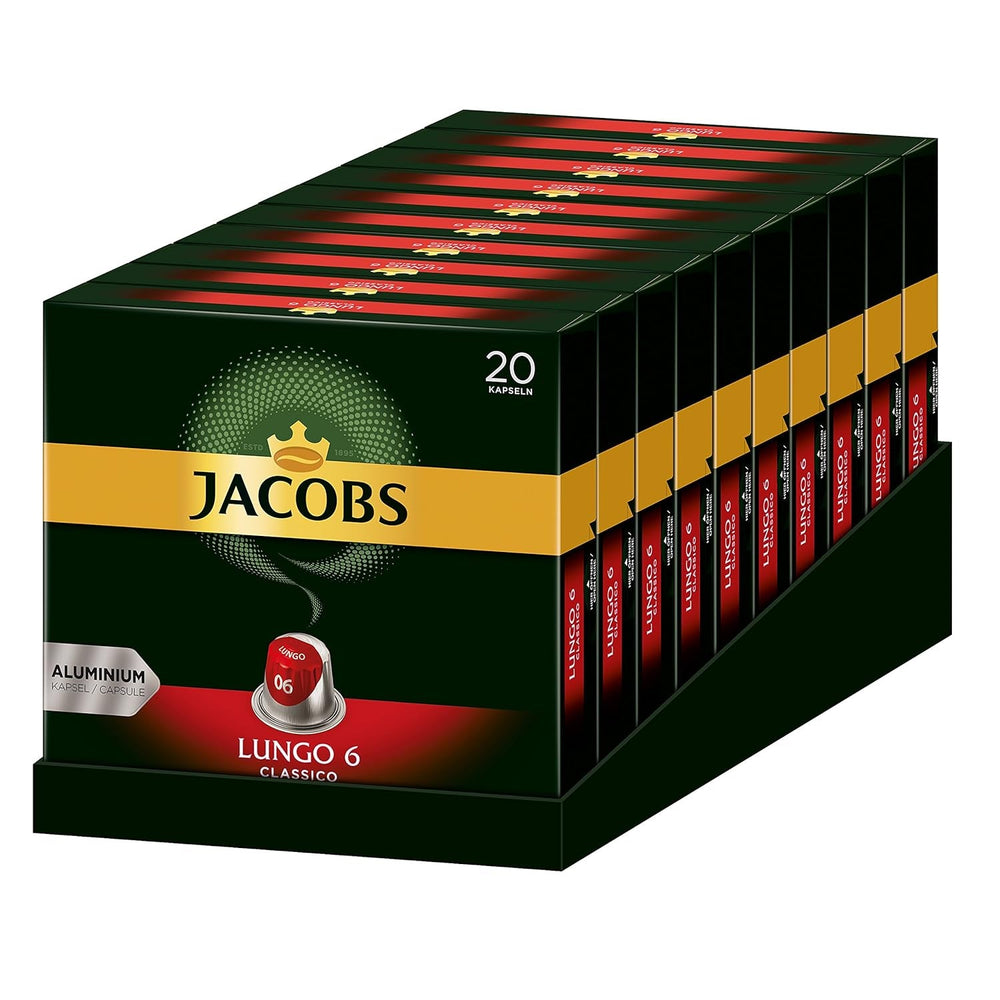 Kaffeekapseln Lungo Classico, Intensität 6 von 12, 10 x 20 Getränke & Kaffeekapseln Krönung Crema, 200 Nespresso kompatible Kapseln, 10er Pack, 10 x 20 Getränke, 1040 g