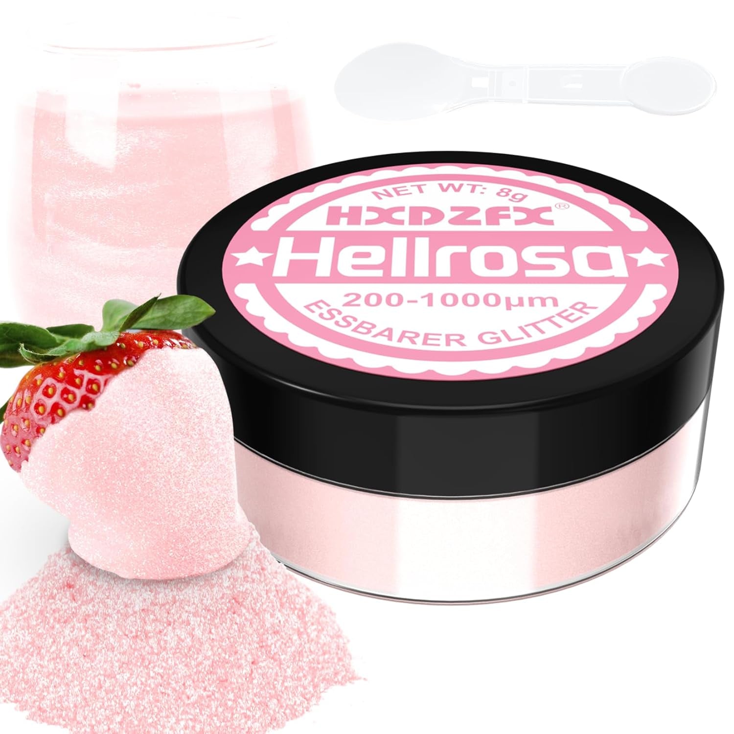 Essbarer Glitzer Für Getränke - Lebensmittelfarbe Pulver, Schimmerndes Glitzerpulver, Lebensmittel Glitzerpuder Für Schokolade, Kuchen, Fondant, Getränke - 8G (Frucht Grün) Naty Shop Hellrosa
