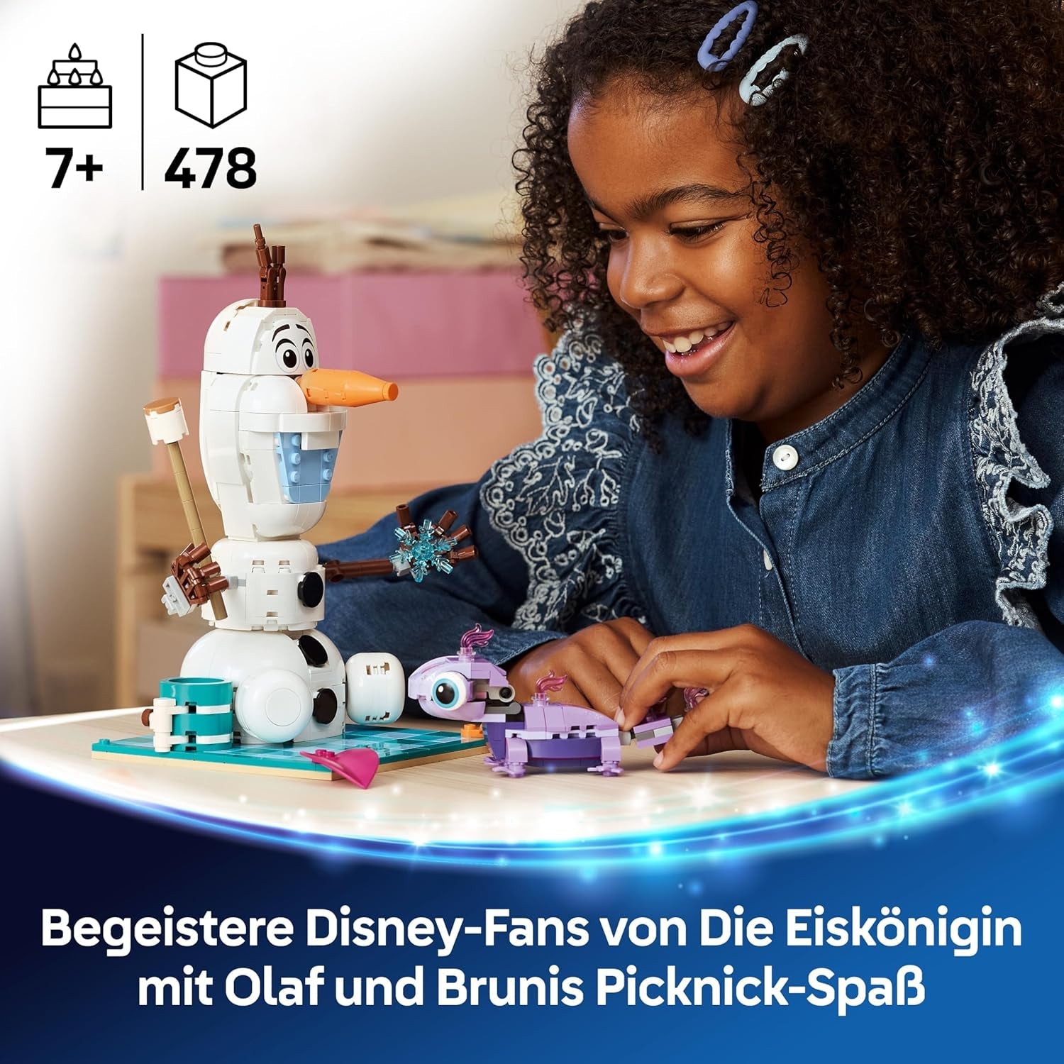 LEGO ǀ Disney Frozen Picknickspaß mit Olaf und Bruni - Schneemann Figur mit Picknickdecke und Zubehör - DIY Deko fürs Schlafzimmer - Geschenk für Mädchen ab 7 Jahren und Frozen Fans - 43287