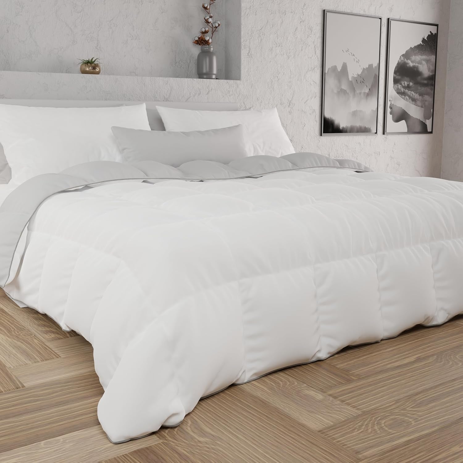 PETTI Artigiani Italiani - Cuvertură de iarnă pentru pat dublu, maxi, monocoloră, față-verso, alb, gri, 100% Made in Italy Plapumi si pilote Naty Shop