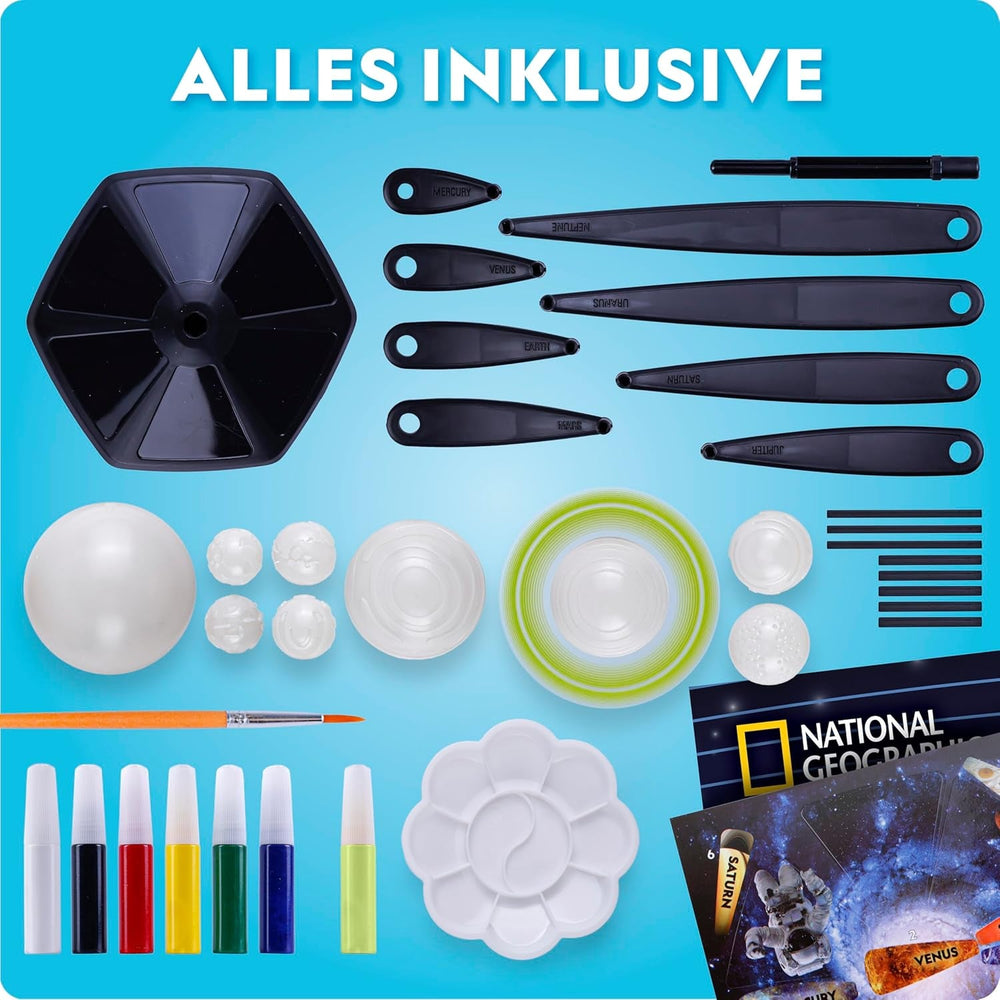 NATIONAL Geographic Leuchtendes 3D-Sonnensystem Modellbausatz für Kinder – Baue & Bemale EIN Planetensystem mit beweglichen Armen, Mint-Projekt für Kinder von 8-12 Jahren