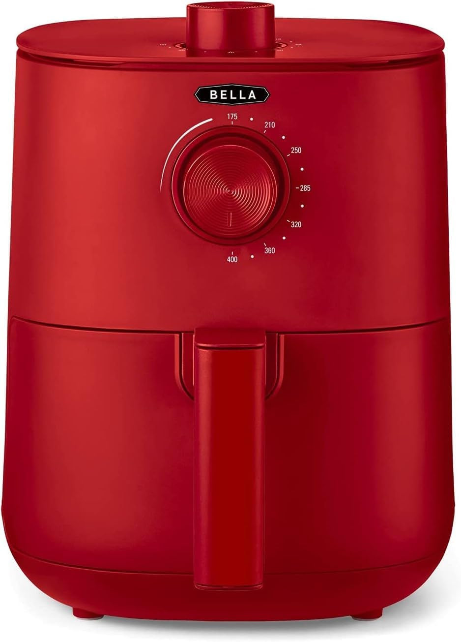 BELLA Heißluftfritteuse 1,9 l, kompakter 5-in-1-Multikocher, Antihaftbeschichtung, spülmaschinenfester Korb, Haushaltsgeräte Naty Shop Red 3L, manuell mit Doppeldrehknopf