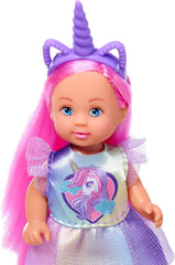 Simba Evi Love Unicorn, Spielpuppe trägt EIN süßes Einhornkleid mit passendem Haarreif, inkl. Einhorn mit Stall, Äpfeln und Trinkflasche, 12cm, ab 3 Jahren