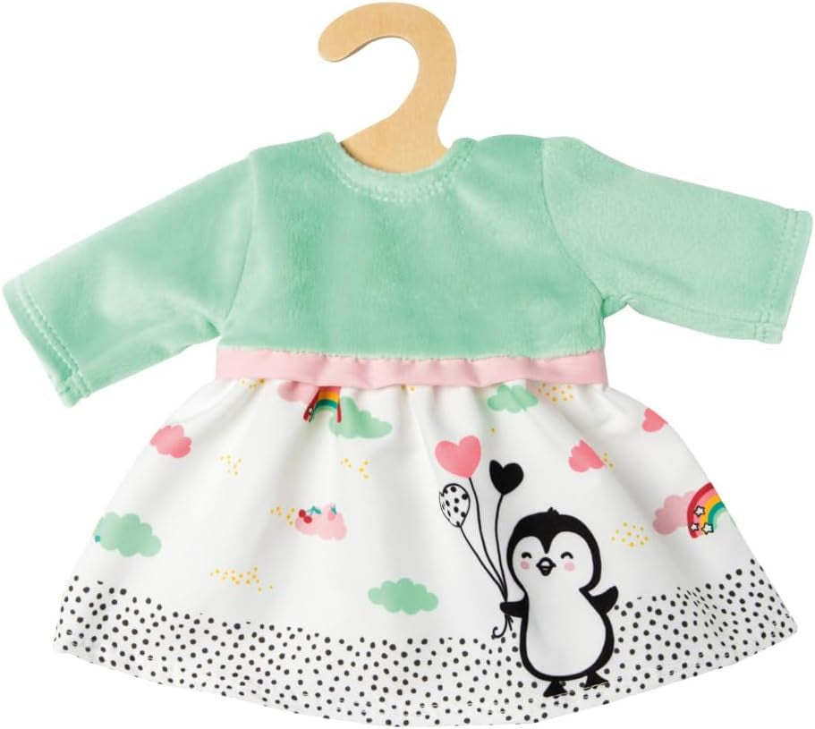 Heless 1124 - Kleid für Puppen im Pinguin Pünktchen Design, aus Softvelours und mit Pinguin-Aufdruck, Größe 28 - 35 cm