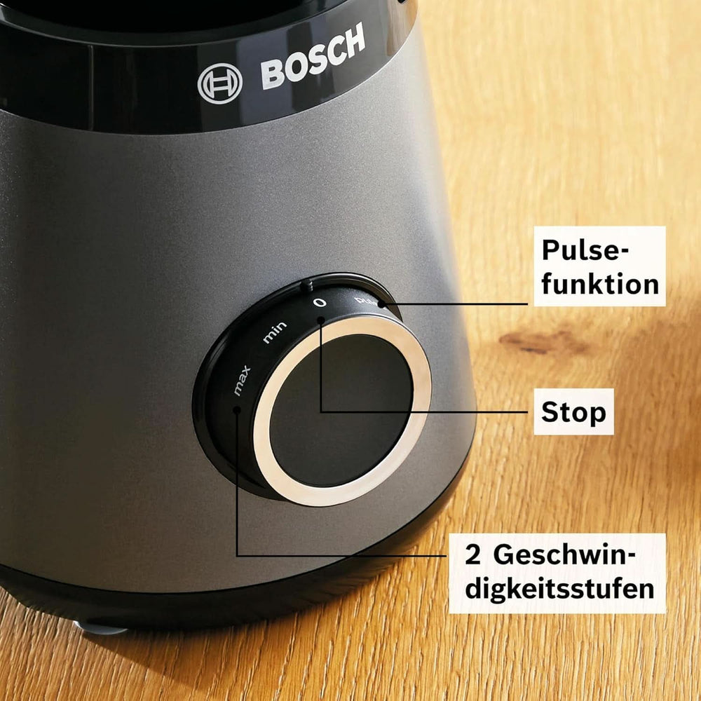 Bosch Standmixer Vitapower Serie 4 MMB6172SN, Verbesserte Version, 10 Jahre Motorgarantie, Edelstahl-Klingen, 1.5L Glasbehälter, Spülmaschinenfeste Teile, 30.000 U/Min, 1200 W, Silver Kitchen Naty Shop