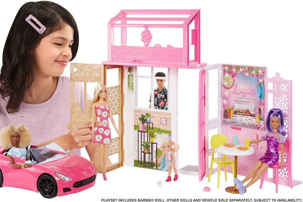 Barbie-Puppenhaus (70,6 x 51,4 cm) mit 4 Spielbereichen, Zubehör und Möbeln, komplett möbliert, 360° drehbar, faltbar, Puppe, Geschenk für 3-jährige Kinder, HHY40 Puppenhäuser Naty Shop