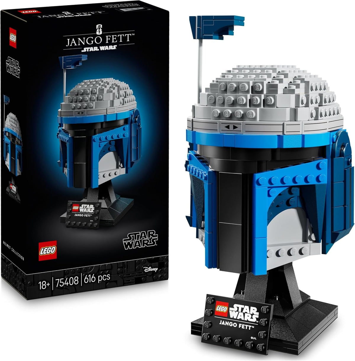 LEGO Star Wars 75408 Jango Fett Helm – Mandalorianer-Bauset für Erwachsene – Modell mit Ständer, Namensschild und verstellbarer Antenne – Geschenk für Attack of the Clones-Fans. Bausätze Besuchen Sie den LEGO-Store Default Title