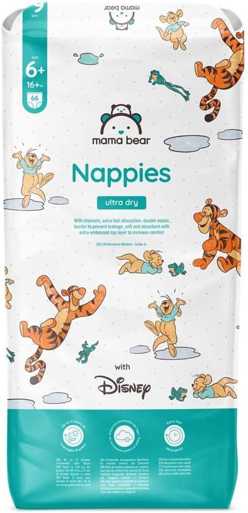 Mama Bear Disney Ultra Dry Windeln, Größe 4 (8–14 kg), Weiß, 84 Stück (1 Packung), Naty Shop, Größe 6+ (16+ kg), Einzelpackung