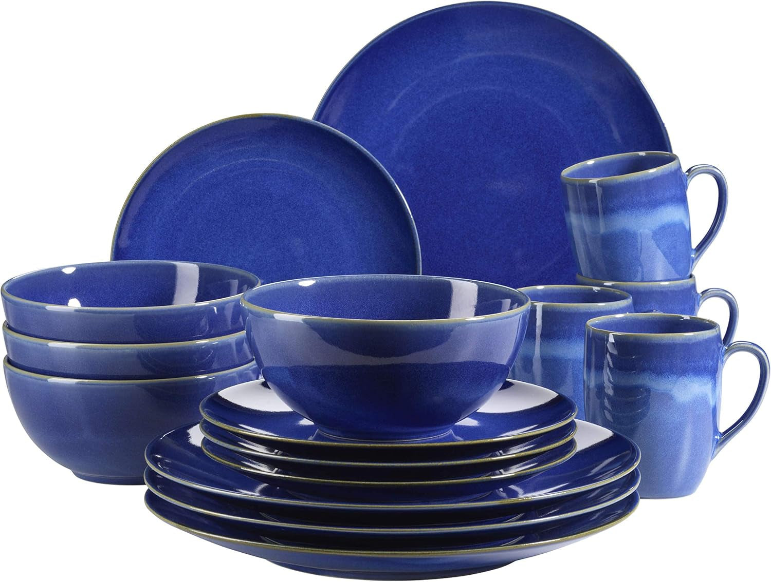 MÄSER 931736 Geschirr-Set für 4 Personen im mediterranen Vintage-Look, 16-teiliges Kombiservice in Sandigem Grau, Keramik, Sandgrau Tableware Sets Naty Shop Dunkelblau