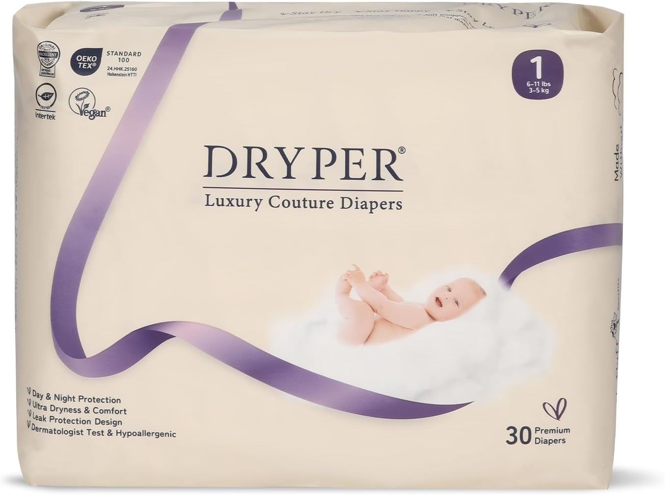 Scutece pentru nou-născuți, ecologice, mărimea 1 (3-5 kg), ultra subțiri, moi și hipoalergenice pentru piele sensibilă, protecție 3D împotriva scurgerilor, uzură premium de zi și de noapte, indicator de umezeală, 180 bucăți