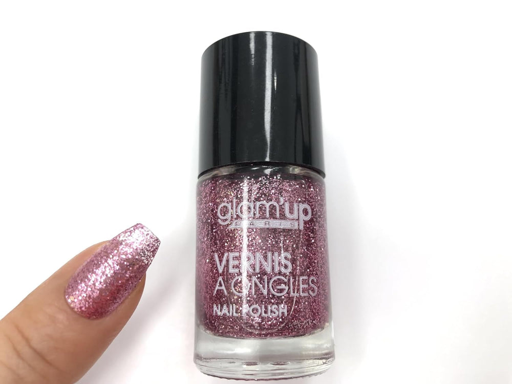 Oja Glam'Up Paris, ultra-lucioasă, de lungă durată, cu uscare rapidă, nr. 129, sclipici roz