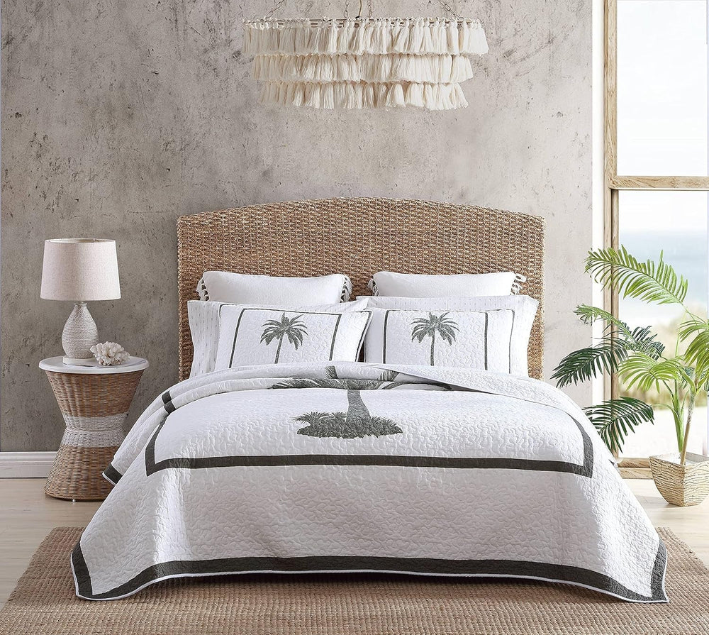 Tommy Bahama Palm Island-Kollektion | Bettdecke – 100 % Baumwolle, wendbar, weich und atmungsaktiv, vorgewaschen für zusätzliche Weichheit, Kingsize-Bett, grau Naty Shop Steppdecken und Bettdecken Grey King
