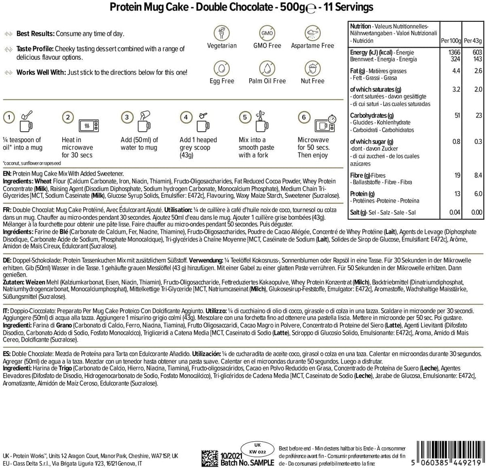 Protein Works Protein Tassenkuchen | Schokoladencreme | Dieser Köstliche Nachtisch Ist Sehr Protein- Und Ballaststoffreich| 500G Mischung zum Backen und Kochen Naty Shop