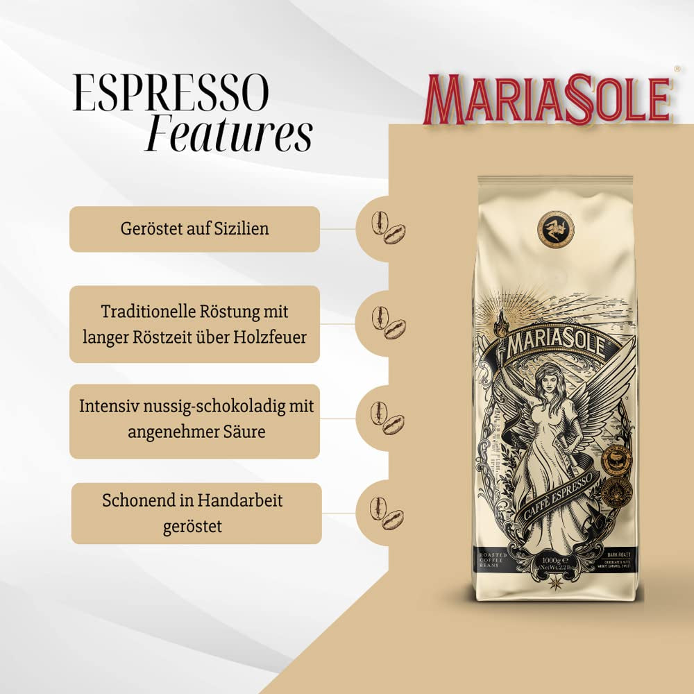 Caffè Espresso Kaffeebohnen - Traditionelle Röstung in Sizilien über Holzfeuer In Handarbeit - Premium Espressobohnen 1kg für Vollautomat und Siebträger