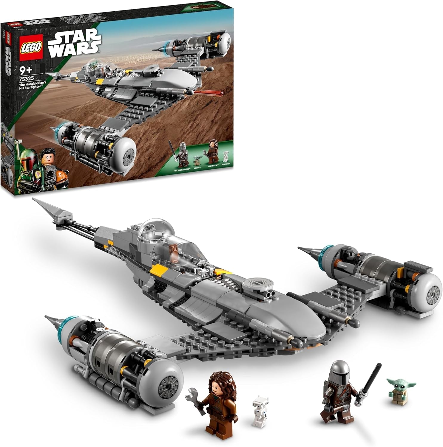 LEGO Star Wars Der N-1 Starfighter des Mandalorianers aus Das Buch von Boba Fett, Raumschiff-Spielzeug zum Bauen, Set mit 4 Charakteren inkl. Baby Yoda-Figur 75325
