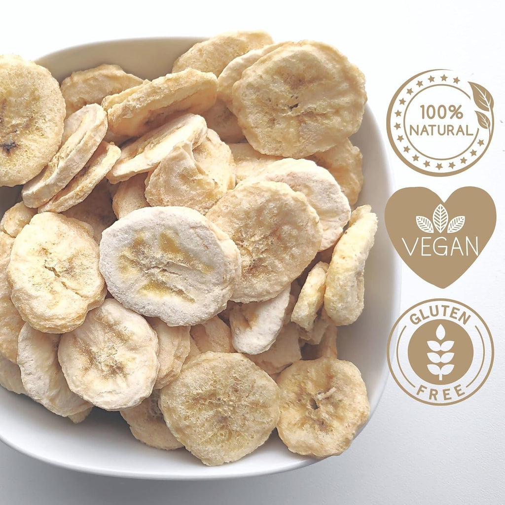 Banane uscate la congelator | Pachet 120g Banane uscate fără zahăr | Banană uscată la congelator | Banane cu fructe uscate | Banane proaspete uscate la congelator | Felii de banane cu fructe uscate la congelator Produse deshidratate Naty Shop