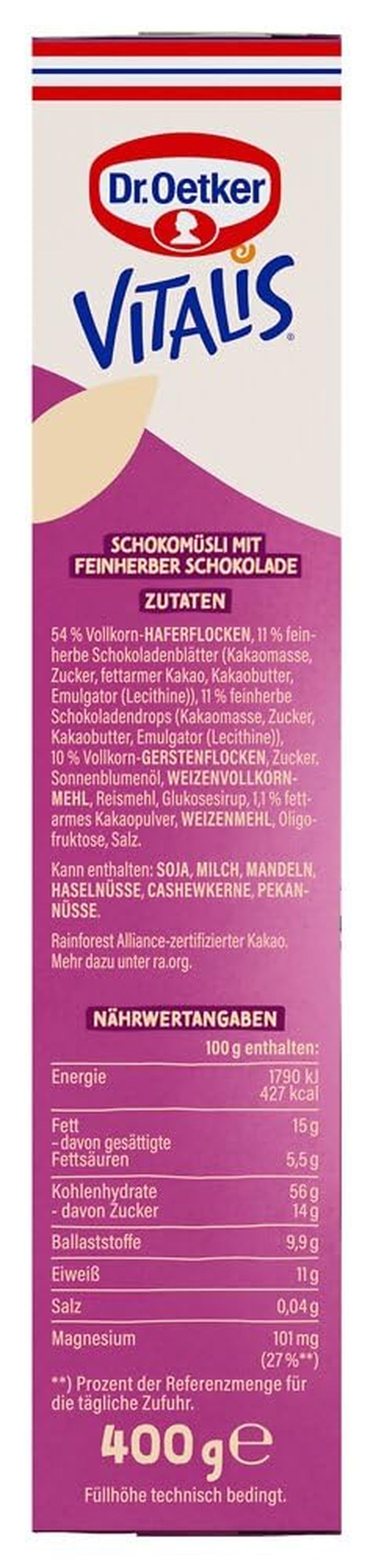 Dr. Oetker Vitalis Muesli cu ciocolată neagră: Muesli pentru micul dejun cu ciocolată neagră, pachet de 6 (6 x 600g)