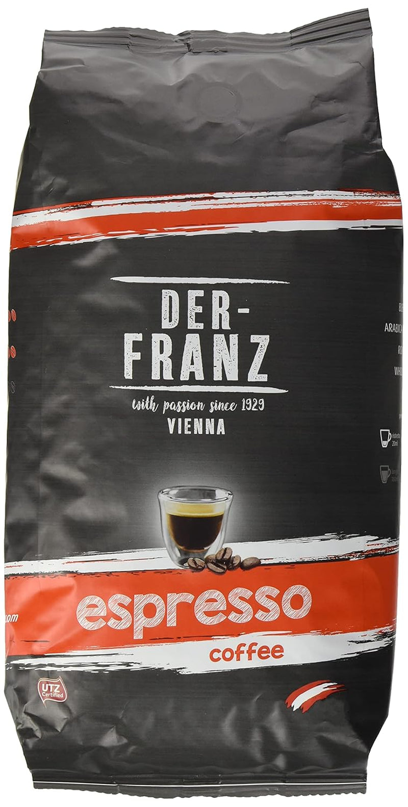 Der-Franz Espressokaffee, Stärke 5/5, Arabica und Robusta, ganze Bohnen, 4 x 1000 g Kaffee Naty Shop